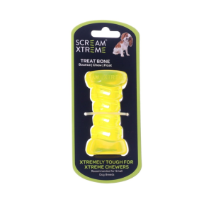 Scream Xtreme Treat Bone Dog Toy Loud Green Front