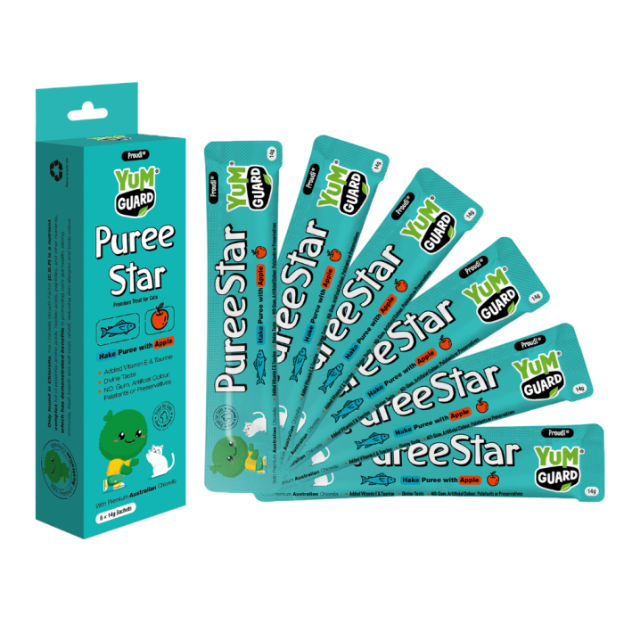 YumGuard Puree Star Hake with Apple Cat & Dog Treat 6 x 14g main product photo