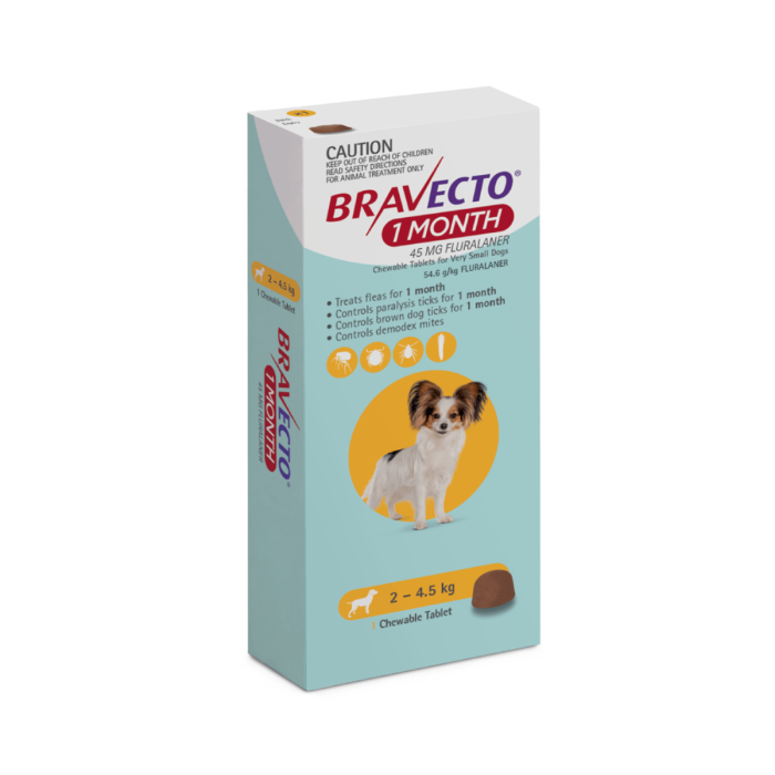 Bravecto 1 Month Very Small Dogs 4.4 - 9.9lbs Yellow 1 Pack main product photo