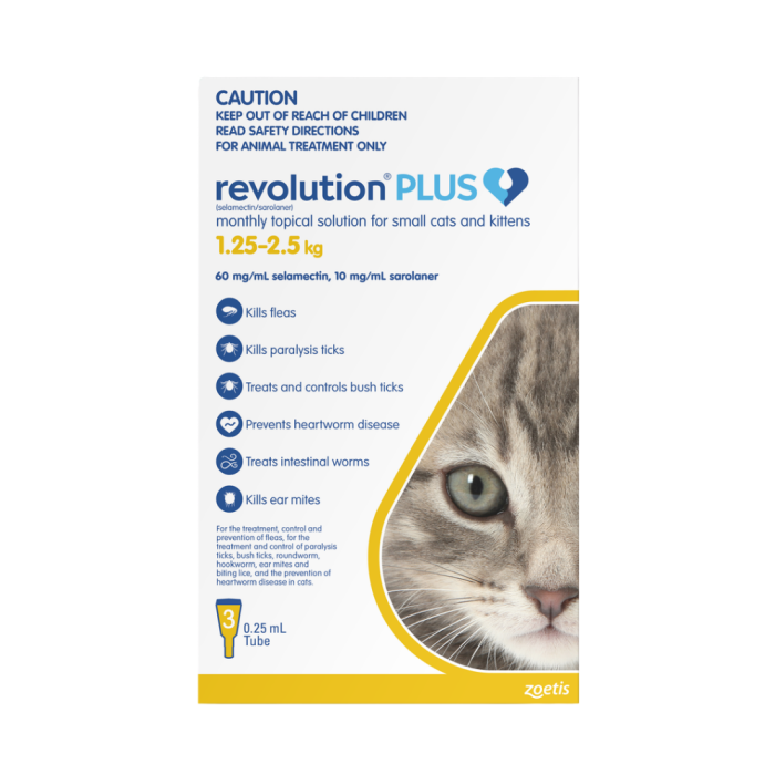 Revolution Plus Cat & Kitten Small 2.8 - 5.5lbs Yellow 3 Pack main product photo